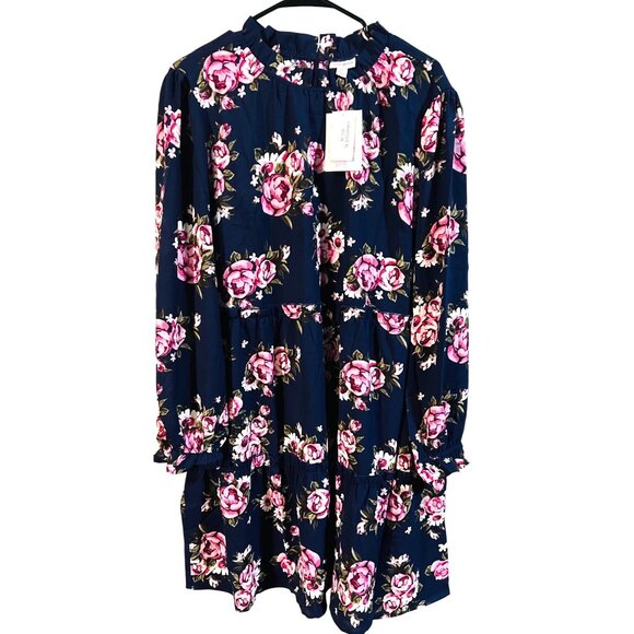 Lularoe Womens Floral Tiered Long-Sleeve Dress Navy/Pink XL - Picture 1 of 3